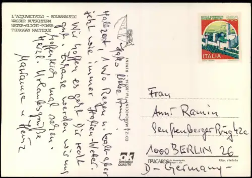 Riccione L'ACQUASCIVOLO ROLBANAUTIC WATER SLIGHT-POWER WASSER RUTSCHTURM 1980