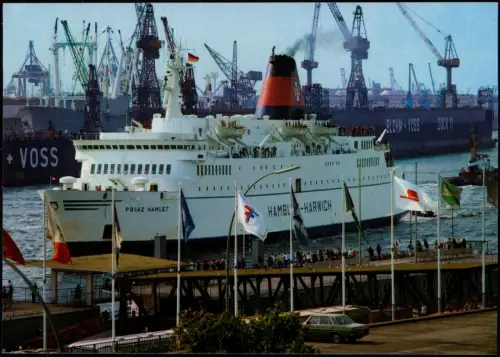 Ansichtskarte  MS Prinz Hamlet DFDS Prinzenlinien im Hafen Hamburg 1980