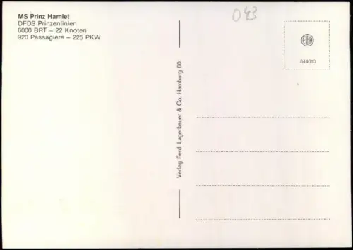 Ansichtskarte  MS Prinz Hamlet DFDS Prinzenlinien im Hafen Hamburg 1980