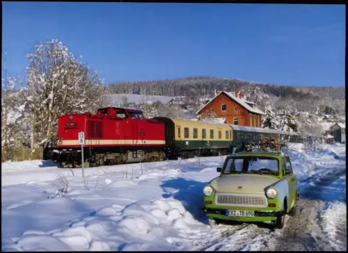Eisenbahn Motiv-AK Diesellokomotive Sonderzug Bahnhof Olbernhau-Grünthal 2012
