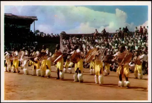 Postcard Johannesburg Chopi tribal dancers at a Gold Mine arena 1980
