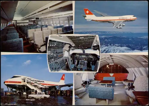 Ansichtskarte  Flugzeug Swissair Boeing 747 B, Jumbo-Jet u.a. Cockpit 1975