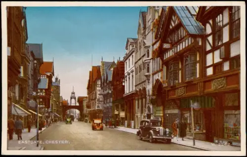 Postcard Chester Eastgate Autos Colorkarte 1940