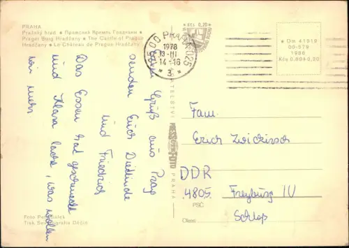 Postcard Prag Praha Pražský hrad 1978