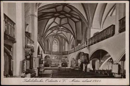 Ansichtskarte Oelsnitz (Vogtland) Jakobikirche, Altar 1930