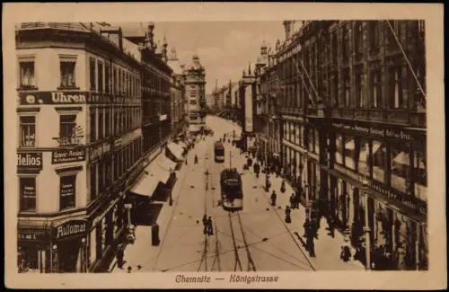 Ansichtskarte Chemnitz Königstraße - Geschäfte, Straßenbahn 1916