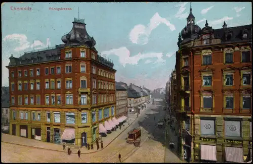 Ansichtskarte Chemnitz Königstraße - Eckhäuser 1912