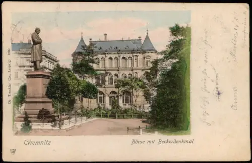 Ansichtskarte Chemnitz Börse mit Beckerdenkmal 1902
