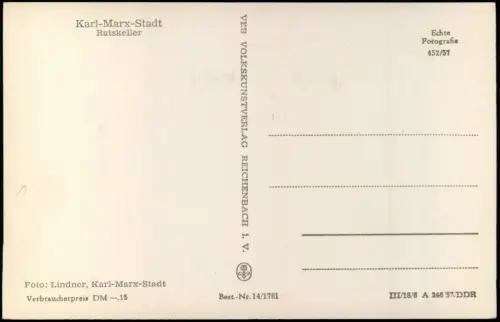 Ansichtskarte Chemnitz Ratskeller Innenansicht - Fotokarte 1957