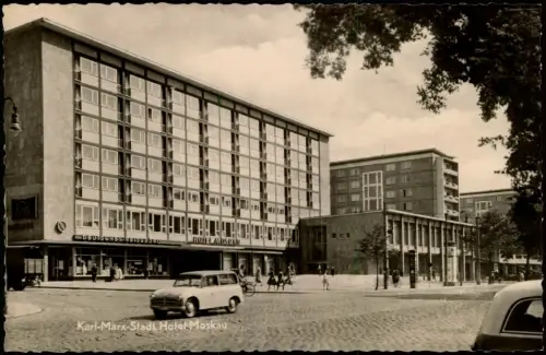 Ansichtskarte Chemnitz Straßenpartie am Hotel Moskau - Fotokarte 1963