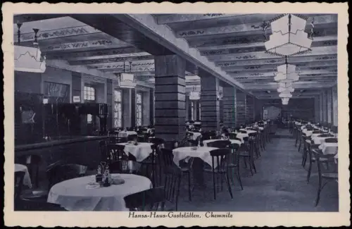 Ansichtskarte Chemnitz Hansa-Haus-Gaststätten, Gastraum Carl Bischoff 1929