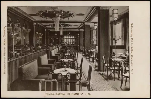 Ansichtskarte Chemnitz Reichs-Kaffee Gastraum - Innenansicht 1929