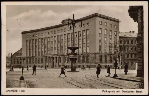 Ansichtskarte Chemnitz Falkeplatz mit Deutscher Bank 1928