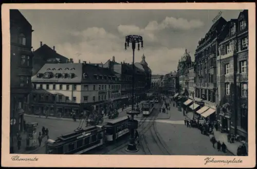 Ansichtskarte Chemnitz Johannisplatz Straßenbahn 1929