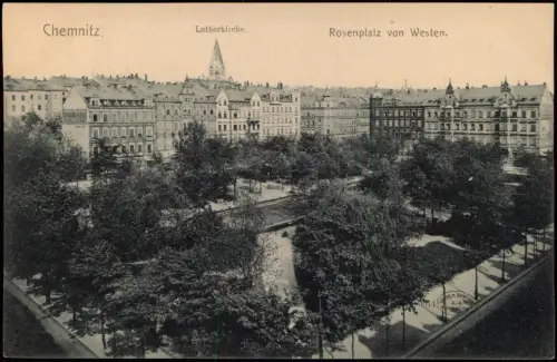 Ansichtskarte Chemnitz Rosenplatz von Westen. 1915