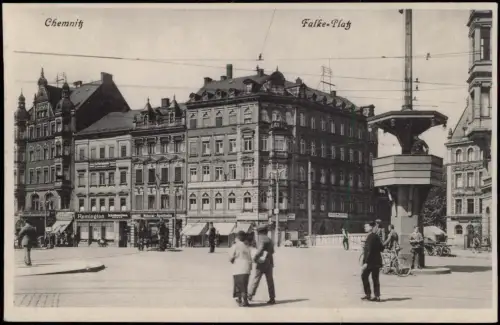 Ansichtskarte Chemnitz Falkeplatz - Verkehrsturm 1928