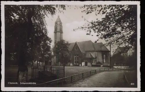 Ansichtskarte Chemnitz Parkpartie an der Johanniskirche 1930