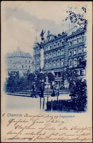 Ansichtskarte Chemnitz Siegesdenkmal, Theater-Cafe Blaudruck 1899