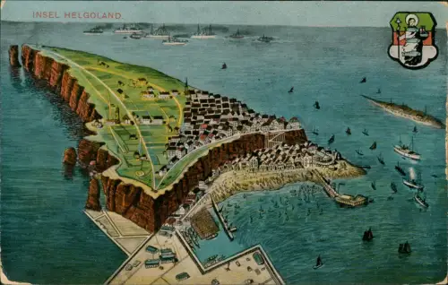 Helgoland (Insel) Luftbild Vogelschau-Perspektive Helio-Chrom-Karte 1910