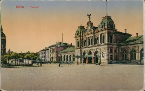 Ansichtskarte Mainz Bahnhof Vorplatz Hauptbahnhof 1921