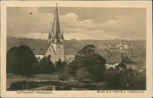 Ansichtskarte Rengsdorf Panorama-Ansicht BLICK AUF KIRCHE U. FORSTHAUS 1925