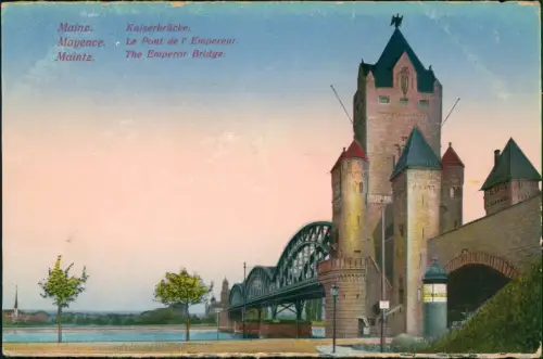 Ansichtskarte Mainz Kaiserbrücke Brückenkopf am Rhein 1925