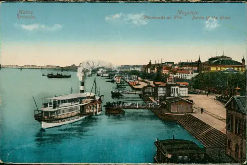Ansichtskarte Mainz Panorama-Ansicht Blick über das Rhein-Ufer 1920