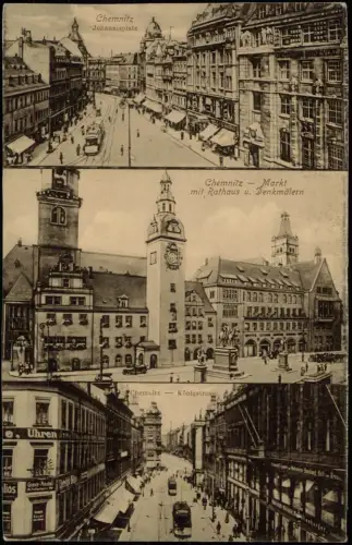Ansichtskarte Chemnitz 3 Bild Johannisplatz Markt Königstrasse 1919