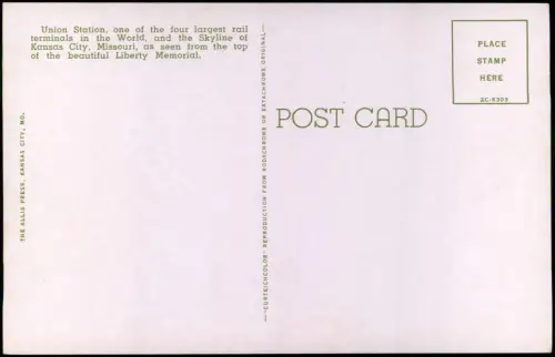 Postcard Kansas City Union Station Skyline 1972
