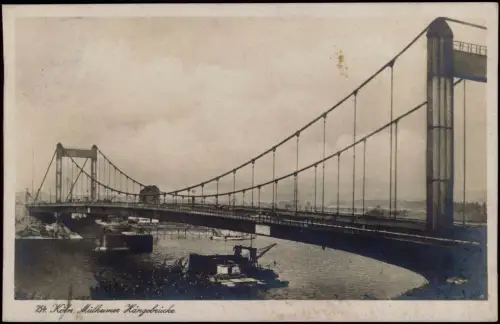 Ansichtskarte Köln Hängebrücke Baggerschiff - Fotokarte 1929