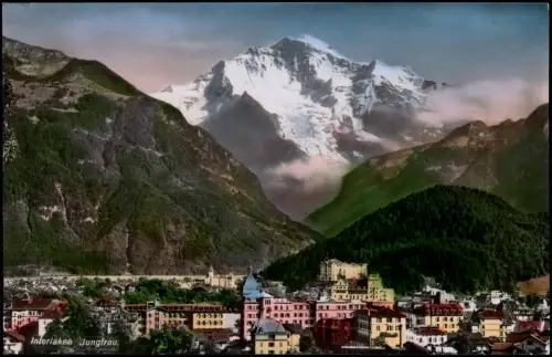 Ansichtskarte Interlaken Stadt und Jungfrau Colorfotokarte 1965