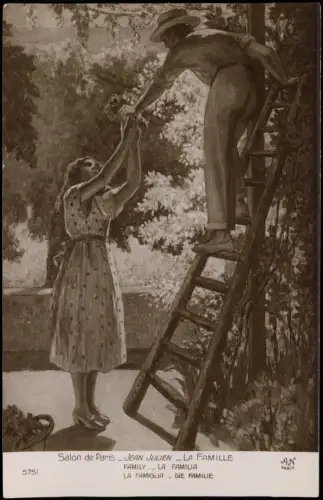 Künstlerkarte Gemälde Salon de Paris. JEAN JULIEN LA FAMILLE 1915