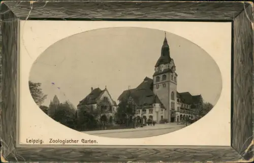Ansichtskarte Leipzig Zoo 1915 Passepartout  Bahnpoststempel u. Zurück