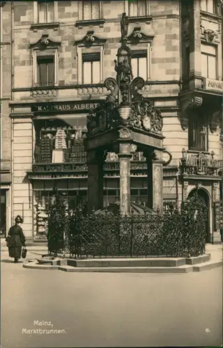 Ansichtskarte Mainz Marktbrunnen mit Kaufhaus Albert 1920