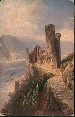 Ansichtskarte Rüdesheim (Rhein) Ruine Ehrenfels Künstlerkarte 1922