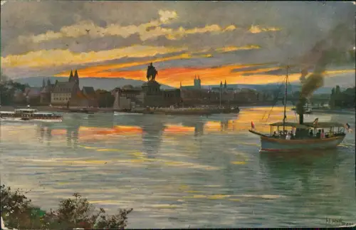 Ansichtskarte Koblenz Künstlerkarte v. H. Hoffmann - Deutsches Eck Schiff 1912