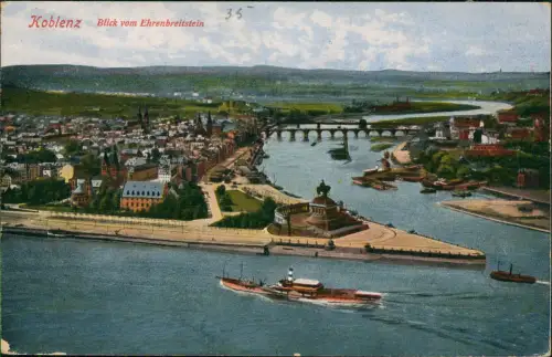 Ansichtskarte Koblenz Deutsches Eck Blick vom Ehrenbreitstein 1928