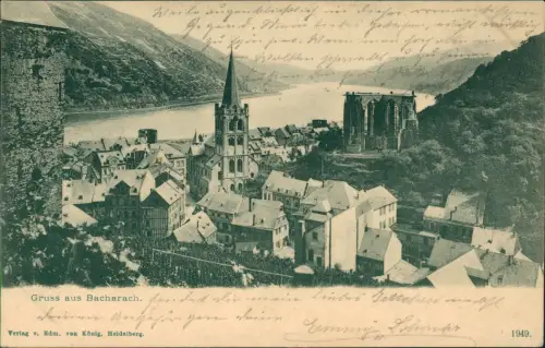 Ansichtskarte Bacharach Panorama-Ansicht 1903   gel HAAN (Ankunftsstempel)