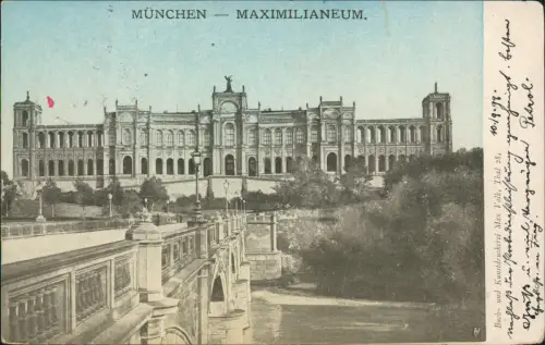 Haidhausen-München Maximilianeum Brücke und Gebäude-Ansicht 1899