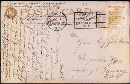 Postcard San Francisco OCCIDENTAL HOTEL PALM COURT 1911