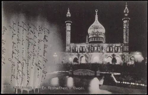 Postcard Kopenhagen København Tivoli bei Nacht Lichterketten 1909