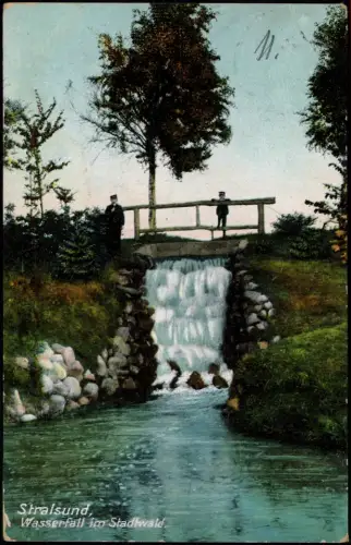 Ansichtskarte Stralsund Wasserfall im Stadtwald. 1911