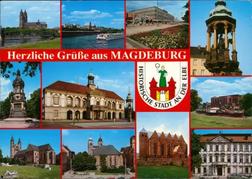 Ansichtskarte Magdeburg Stadtteilansichten Wappen 1990