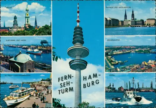 Ansichtskarte St. Pauli-Hamburg Fernsehturm Elbtunnel Binnenalster Michel 1978