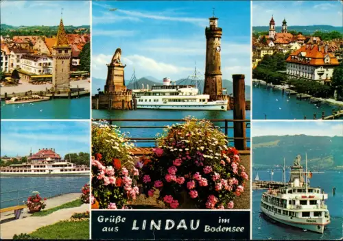 Ansichtskarte Lindau (Bodensee) Mehrbild Hafen Schiffe 1978