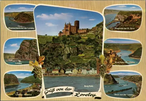 Ansichtskarte St. Goarshausen Mehrbild Rheinfels bei St. Goar Loreley 1977