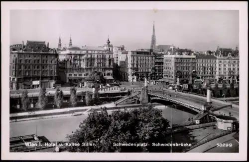 Ansichtskarte Wien Hotel u. Kaffee Siller Schwedenplatz 1952