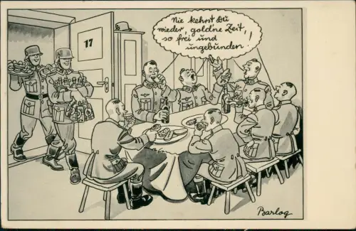 Postcard Militär Scherzkarte Feier auf der Stube 1940 Feldpost Blindstempel WK2