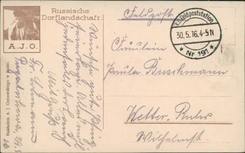 Postcard .Russland Rußland Россия Dorflandschaft 1916  gel- Feldpoststempel Nr. 191