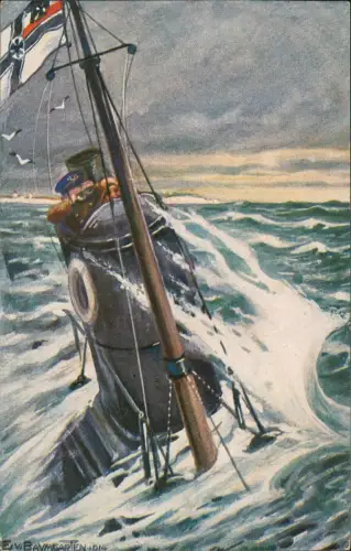 Ansichtskarte  Deutsches Unterseeboot auf Patrouille Marine Militär 1917